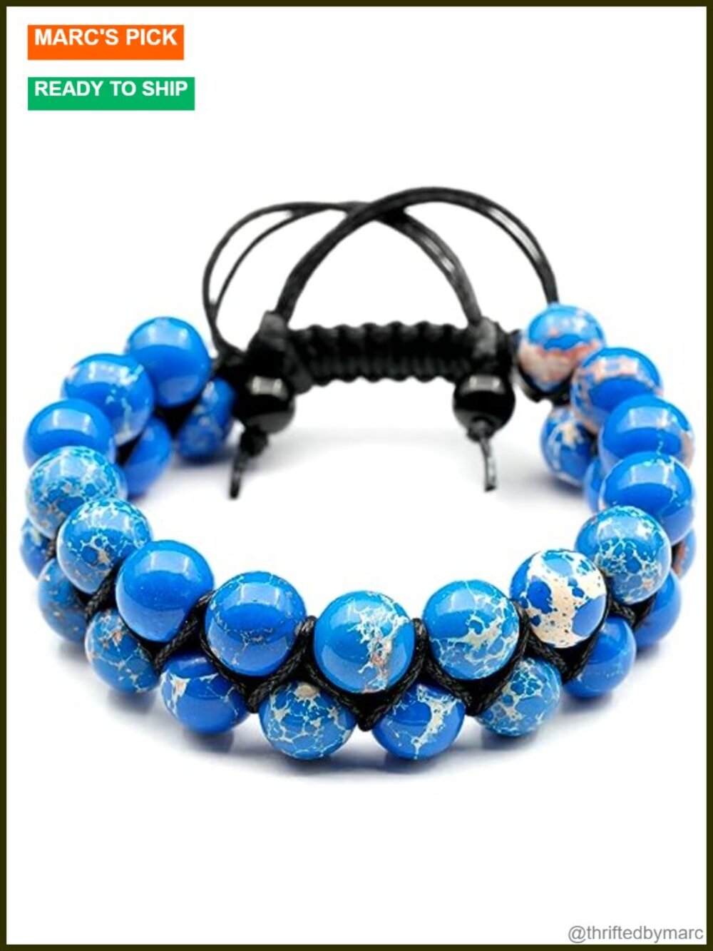 Handmade Natural Gemstone Macrame Bracelet Blue Imperial Agate Beads Adjustable